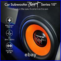 10 Inch Car Subwoofer, High Performance 1500 Watts Dual 4 Ohm 2.5 Inch Black Alu