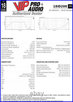 18 Sound 18ID200 2-Ohm 18 iPal Neodymium Pro / Car Audio Subwoofer 3600 Watts