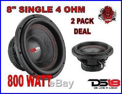 2 Pack DS18 SLC-8S 8 Inch Subwoofer 800 Watts Max Power 4 Ohm Single Coil Bass