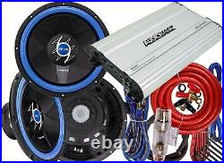 2x Hifonics 1600W 12 Inch Subwoofer + Audiobank 3000W Class D Amplifier + Kit
