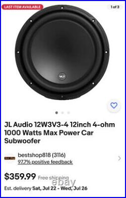 JL Audio 12W3V3-4 12inch 4-ohm 1000 Watts Max Power Car Subwoofer 12W3 In Box