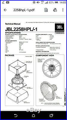 Jbl 2258 Hpl 18 Inch Neodymium Speaker Driver Bass Bin Subwoofer 8ohm 800wrms