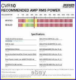 Kicker CompVR 43CVR102 Car Audio Subwoofer, 10 Inch 700 Watts 2 Ohm DVC Sub, NEW