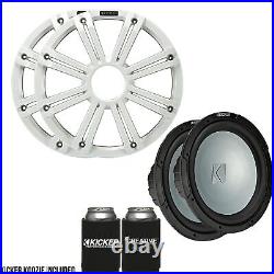 Kicker Two 10 Inch LED Marine Subwoofers in White, 2 Ohm Bundle 4 Ohm each