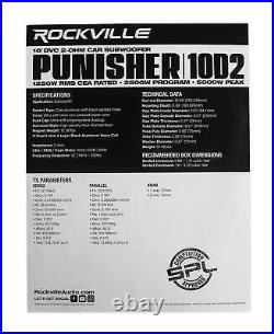 Rockville Punisher 10D2 10 4800w Competition Car Audio Subwoofer Dual 2-Ohm Sub